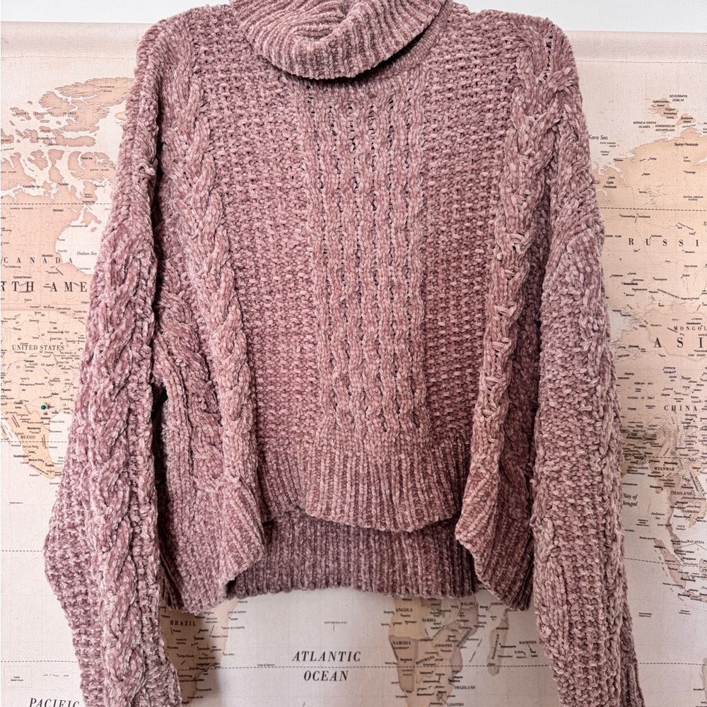 SHEIN Pink Cowl Neck Cable Knit Sweater